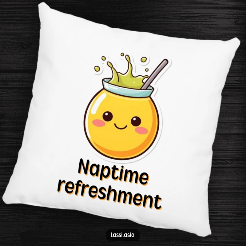 Funny juice pillow featuring a round, cheerful character splashing outwards, adding a playful and humorous touch to decor.