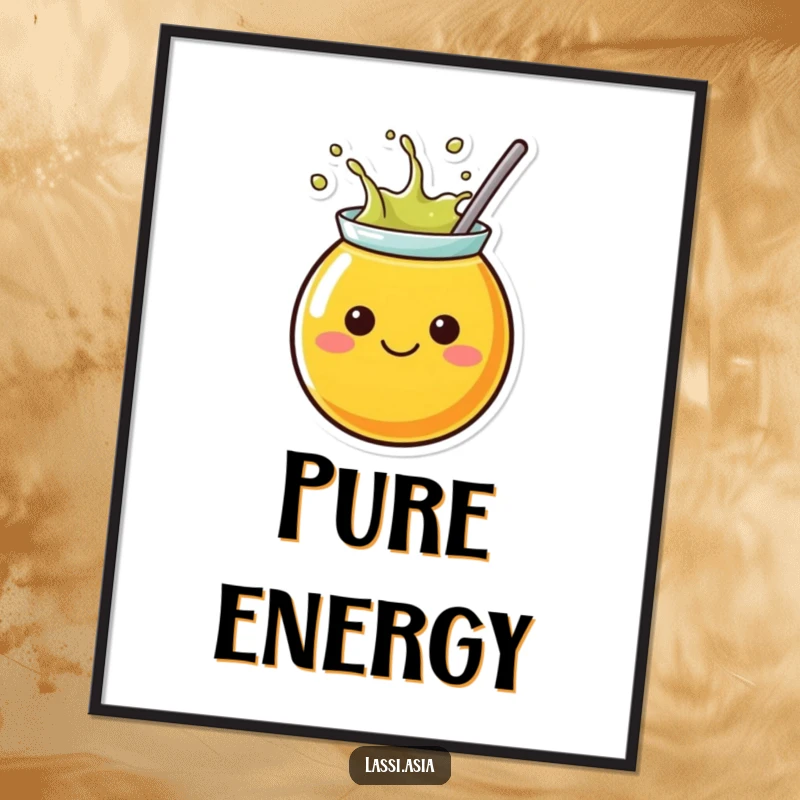 Funny juice digital art print showing a cheerful, round character splashing liquid outwards, symbolizing joy and vibrancy.