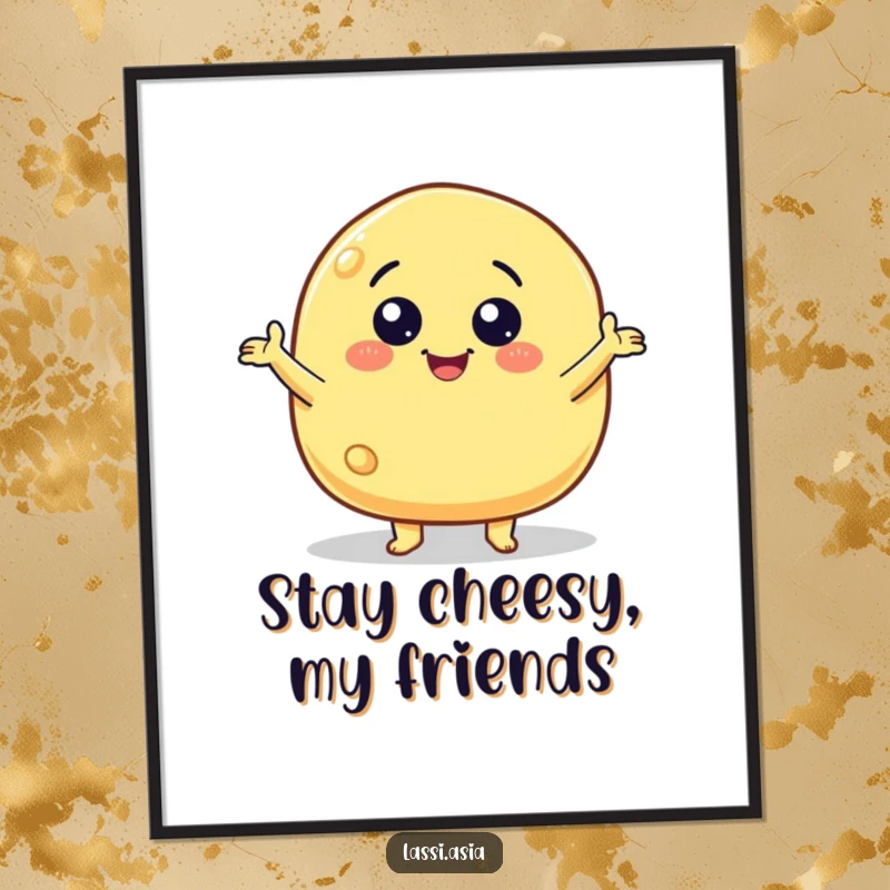Funny Free Printable Wall Art: A smiling cheese puff character with small arms gesturing wildly, full of cheesy energy.