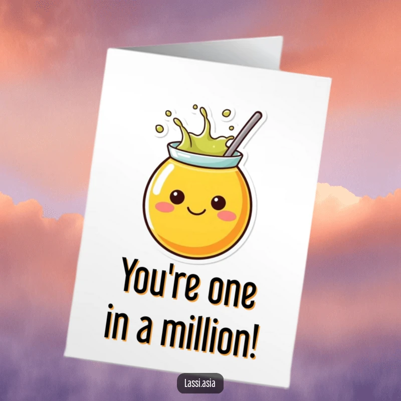 Funny Free Printable Congratulations Card: A cheerful juice container character splashing outwards, celebrating an achievement with bubbly energy.