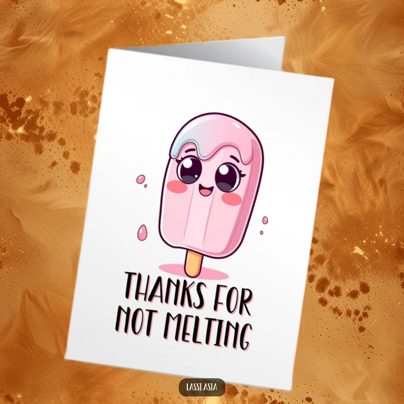 Funny Free Printable Thank You Card: A melting popsicle character with wide eyes wobbling, offering a cool thank you.