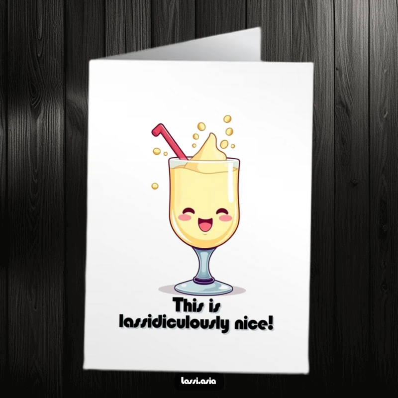 Funny Free Printable thank you card: a delighted goblet of lassi giggling, with liquid drops forming playful shapes of appreciation.